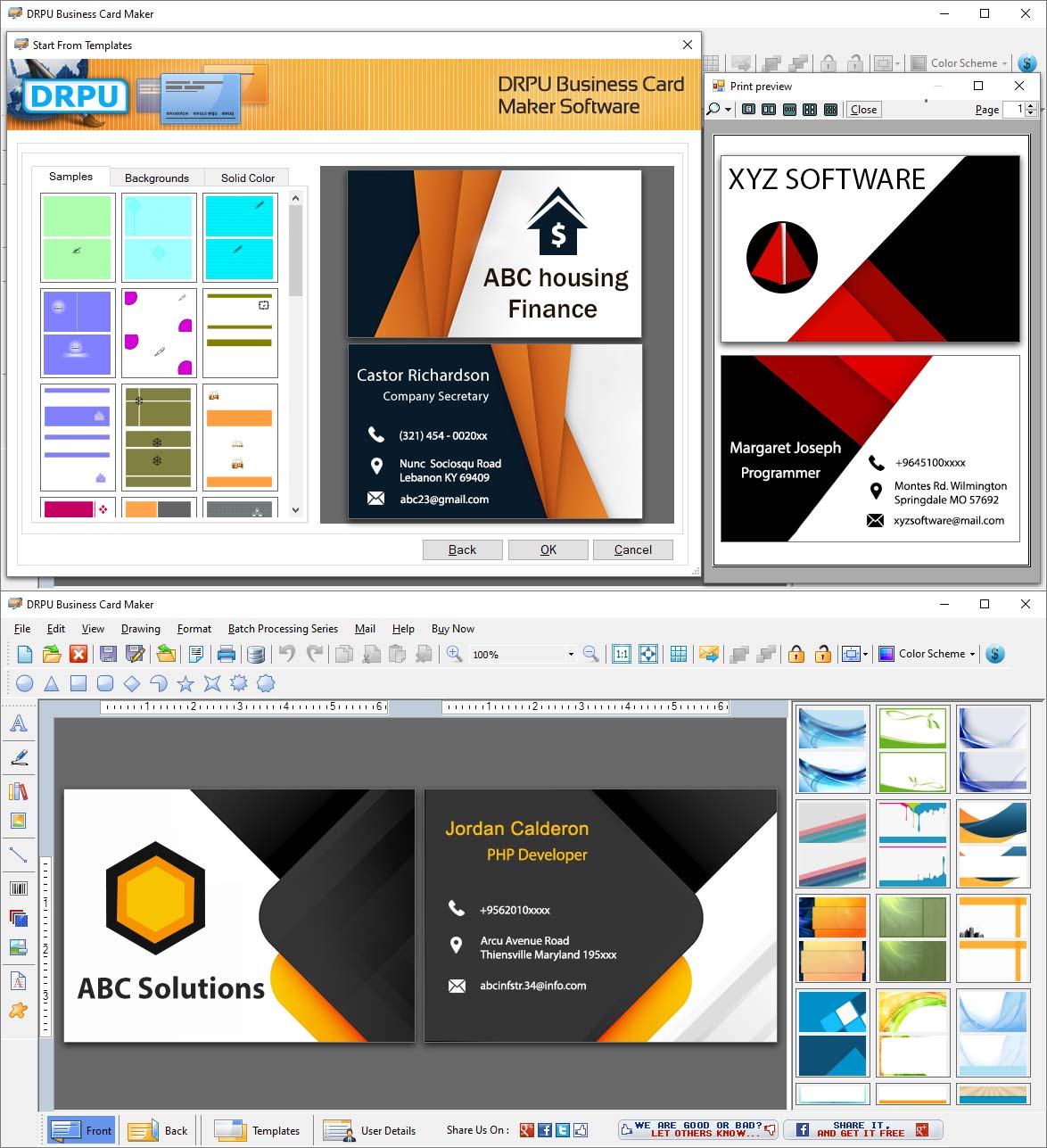 Screenshot of Creating Business Card