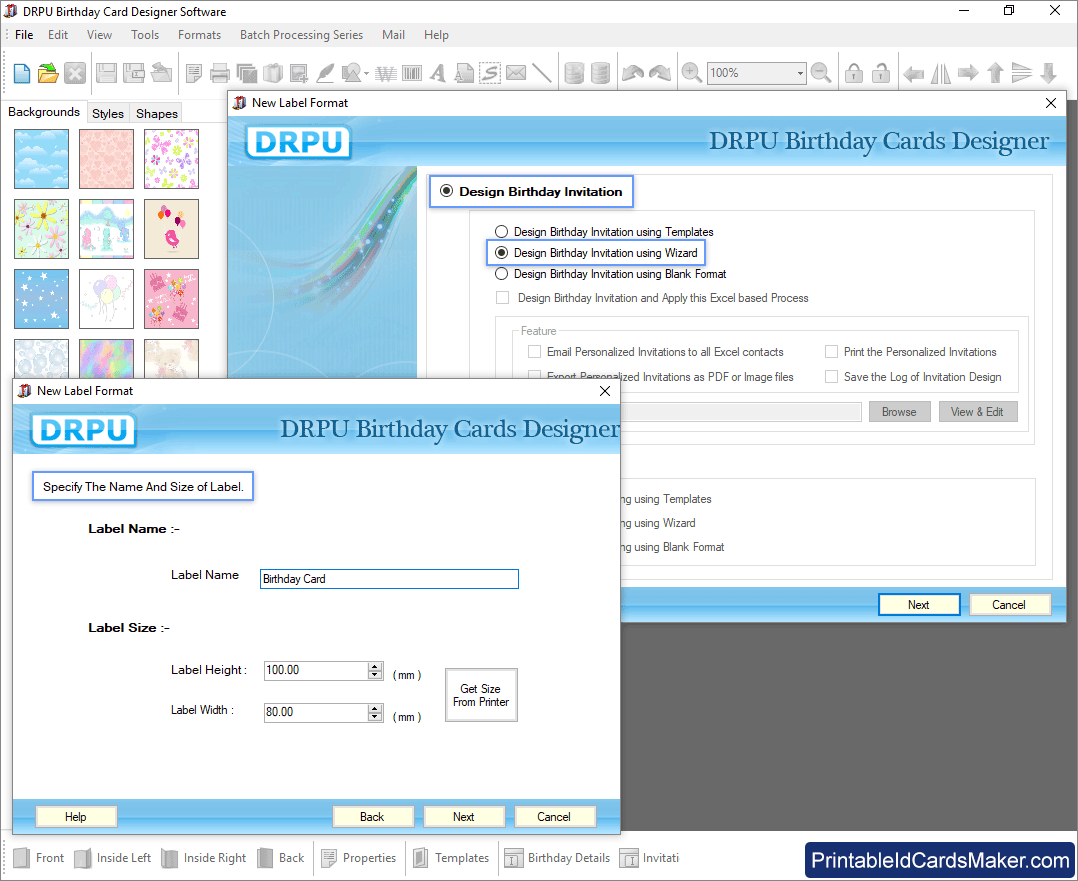 Specify the Name and Size of Label Birthday Cards Specify Name and Size of Label