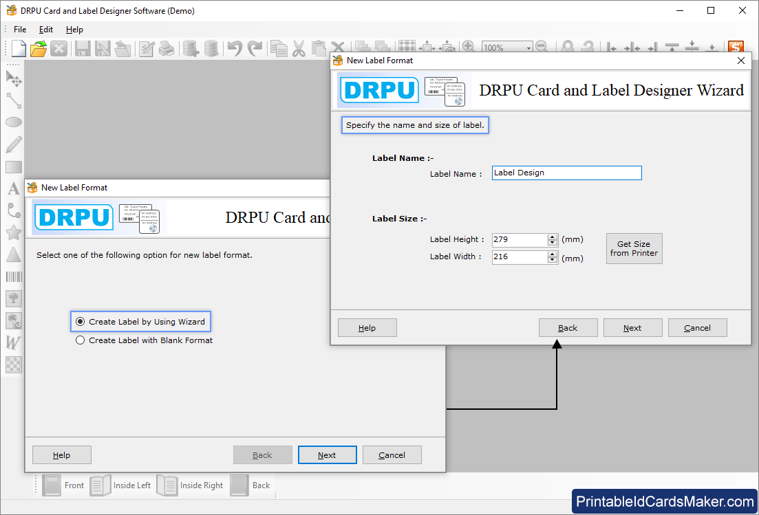 Select option for new label Format