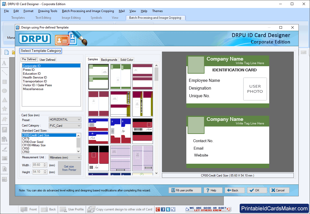 Choose any one pre-defined template Select Templates Category