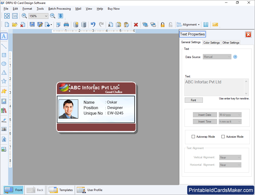 ID Cards Set Text Properties