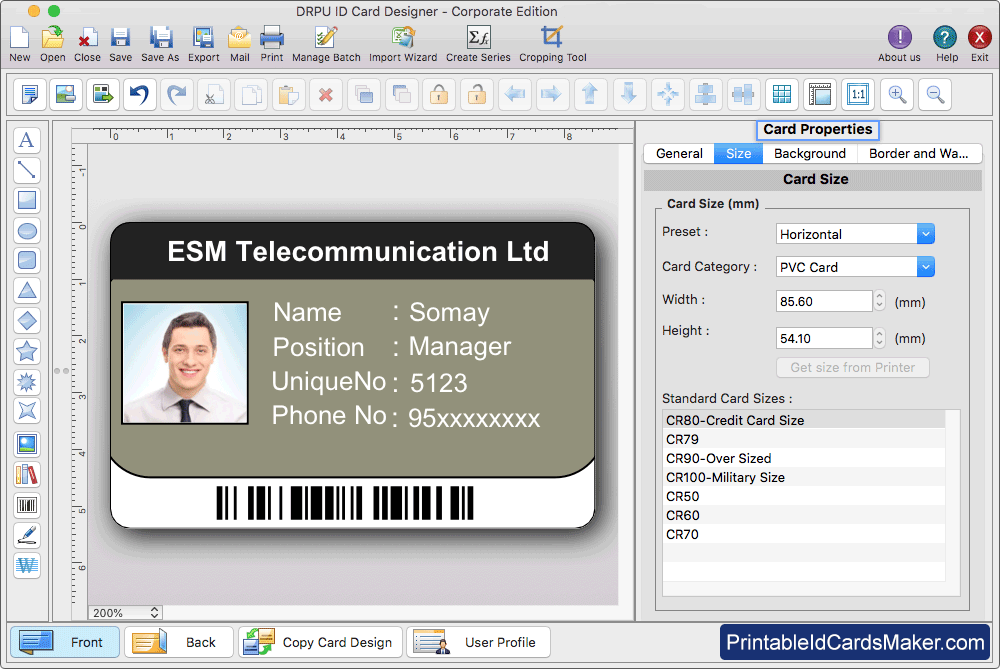 Card Properties ID Card Set Properties