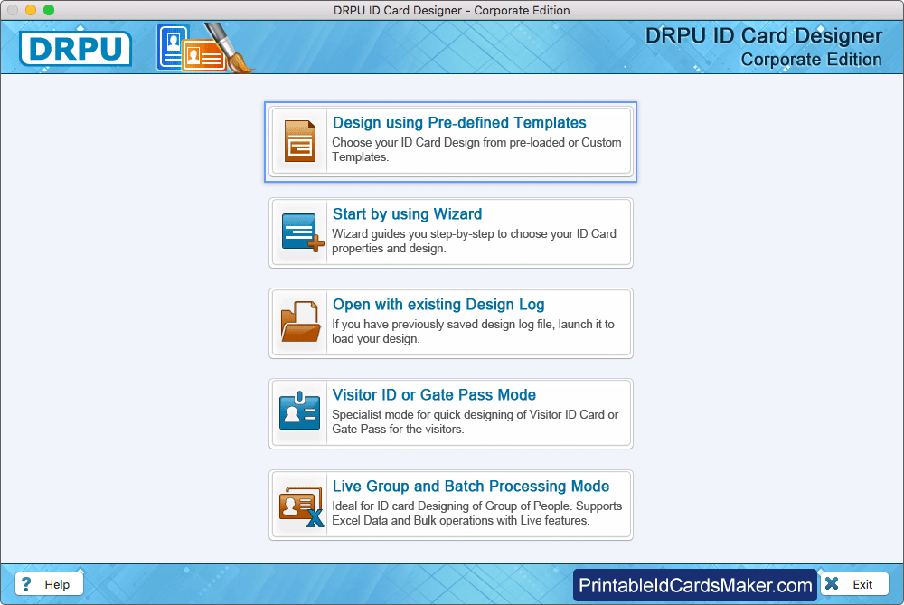 Design using Pre-defined Templates Select Mode