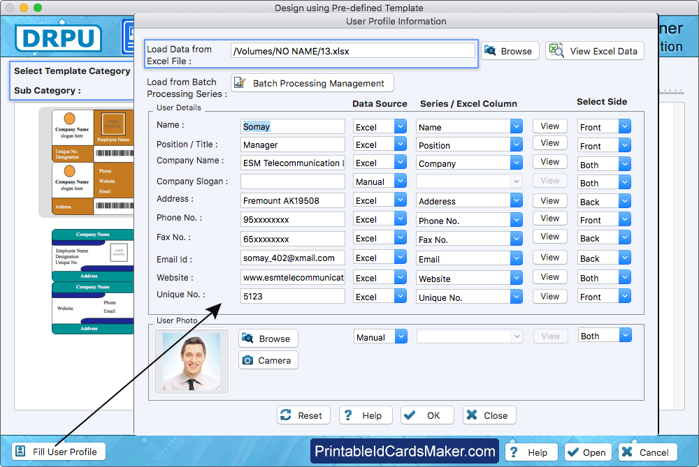 Fill User Profile information ID Card User Profile Information