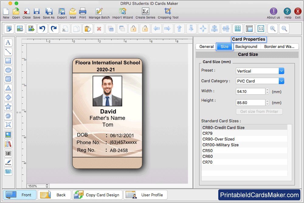 Students ID Cards Set Card Properties
