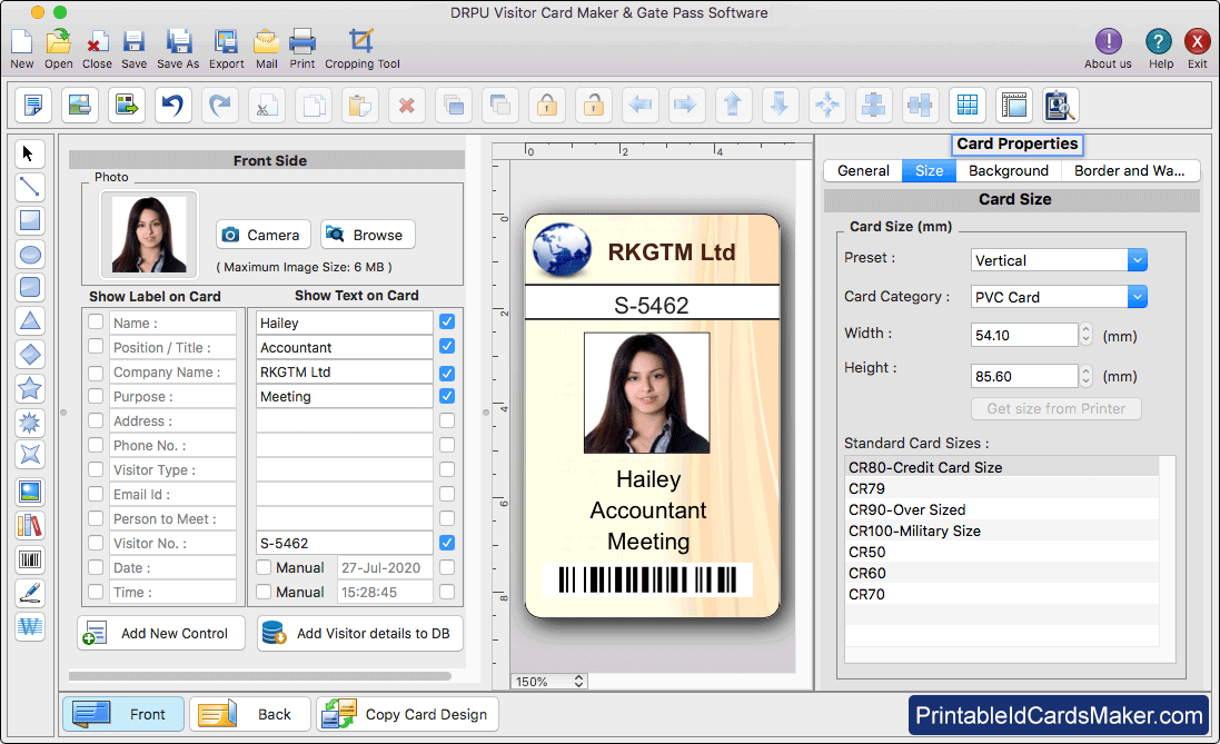 Add Visitor's Details on ID Card Visitors ID Details