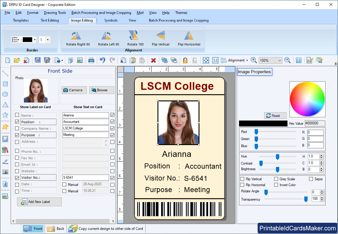 Visitors Gate Pass ID Cards Maker Software generates visitors ID cards