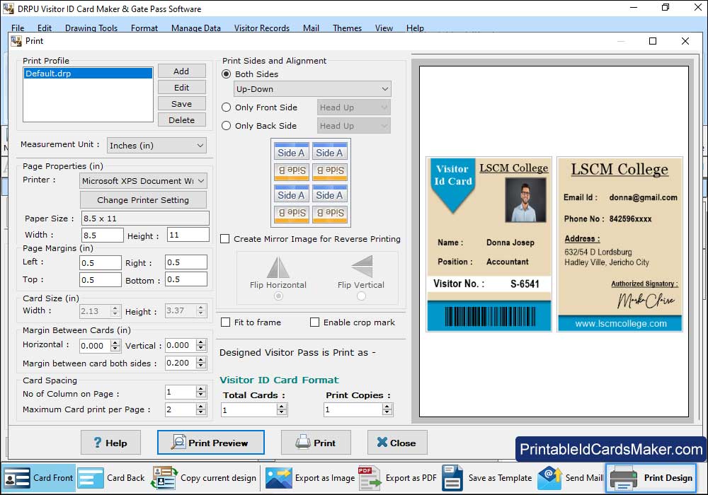 Print Designed Visitor ID Card